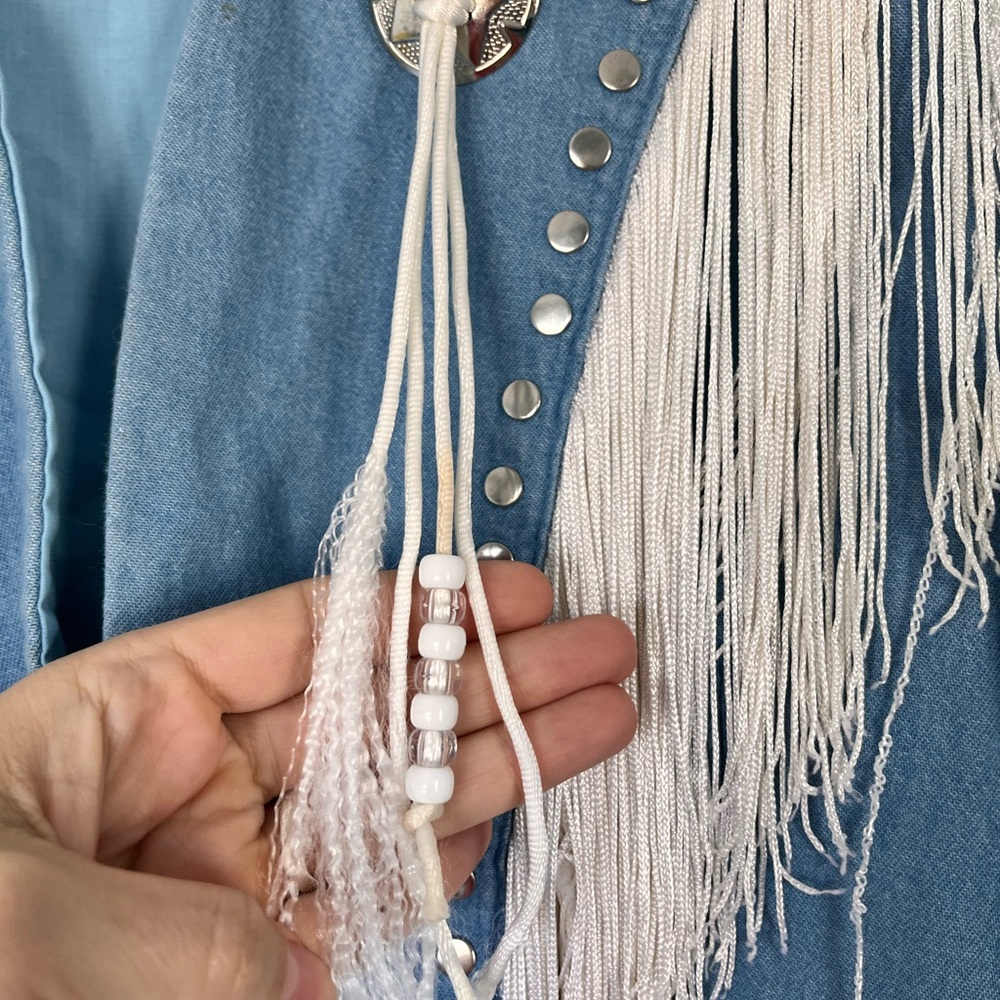 Epic Vintage Blue Denim Fringe Western Vest. Made in Canada - Picture 3 of 13